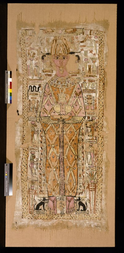 Shroud depicting the deceased, a man named Nespatawi, as Osiris, flanked by attendant gods and symbols by Roman